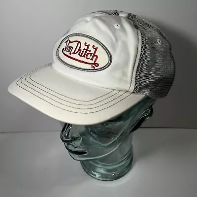 Vintage Von Dutch Logo Mesh Trucker Snapback Hat Cap White Denim • $29.99