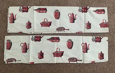 Vintage Set Of 2 MCM Lined Pots/Baskets Red/Cream Kitchen Valances-70 X9  Each • $16.99