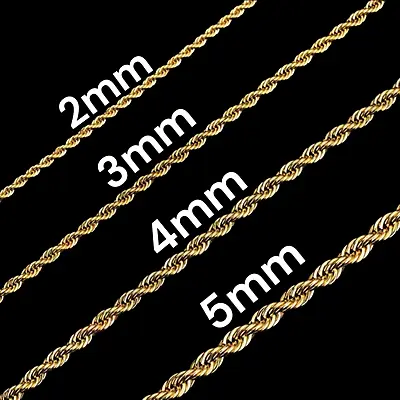 $4.99 • Buy Stainless Steel Gold Plated Rope Chain 2, 3, 4, 5mm Hip Hop Jewelry Unisex, Men
