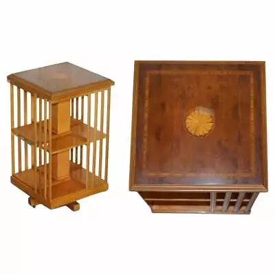 Lovely Sheraton Revival Burr Yew & Satinwood Revolving Bookcase Side End Table • £1350