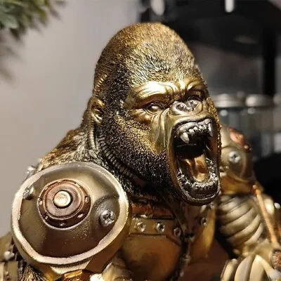 Huge Angry Gorilla Statue Steampunk Fighting King Kong Gold Sculpture 10  Inch • $128