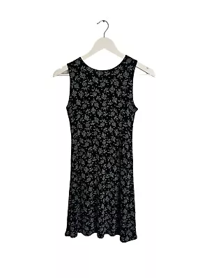 Charlotte Halton Black Floral Ditsy Dress Mini Skater 12 10 Y2K 00s Stretchy • £15.29