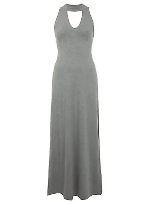 Miss Selfridge UK 10 Grey Turtle Neck Jersey Maxi Dress Slit Side Cut Out Summer • $30.31