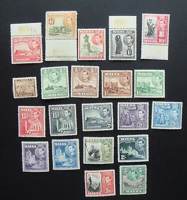 Malta KGVI 1938-43  Mint Set SG217/31 (Top Row MNH-hinged In Margin) • $2.25