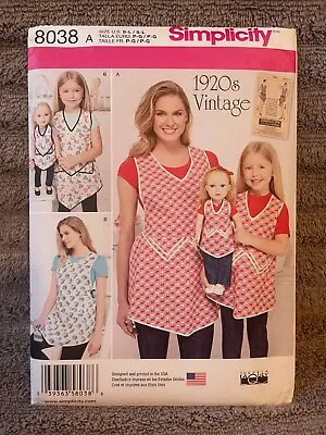 Simplicity Pattern 8038 VINTAGE 1920s Misses~Girls~18  Doll Matching Aprons • $3.50