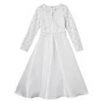 Girls Dress & Bolero Jacket Bonnie Jean White Wedding Or Communion 2 Pc -sz 5 • $29