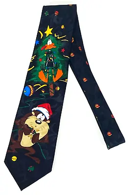 Looney Tunes Mania Necktie 1995 Tazmanian Devil Daffy Duck Christmas Tie-Black • $14.40