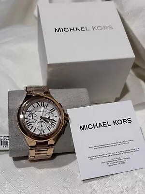 Michael Kors Camille Womens Rose Gold Chronograph Watch White Dial Date MK7271 • $135