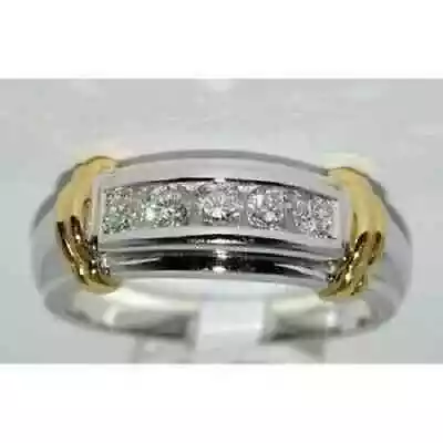 Men's Wedding Band Ring 14K Two Tone Gold Plated SIlver 2Ct Lab-Created Diamond • $80