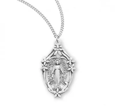 N.G. Oval Sterling Silver Miraculous Medal Pendant On 18 Inch Necklace Chain • $39.88