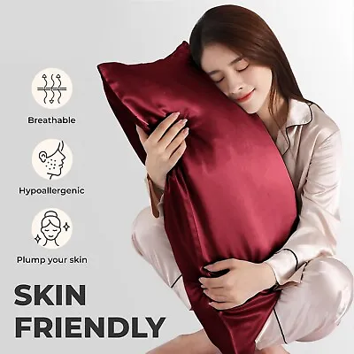 Satin Silk Pillowcase For Hair & Skin Luxury Soft Pillow Cases Covers Pack Of 2 • £5.09