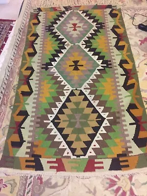 Kilim Rug Wool Jute Runner Hand Woven Vintage Carpet Vintage Oriental Area Rug • $85