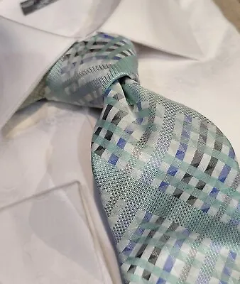 Robert Graham Silk Tie Necktie Mint Green Blue Charcoal Plaid • $98