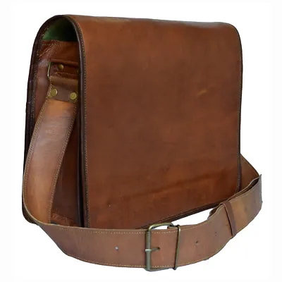 Men's Flap Genuine Vintage Leather Bag Shoulder Cross Body Laptop Brown Satchel • $56