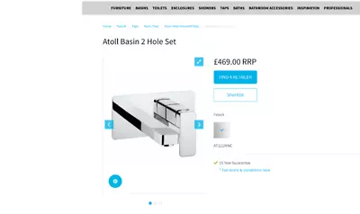 Crosswater Atoll Wall Mounted 2 Hole Chrome Basin Mixer Tap Set RRP £469 • £130