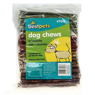 £9.99 • Buy 100pk MUNCHY ROLLS : BestPets Thin, Assorted Or Plain Hide Sticks Bp Dog Chews 