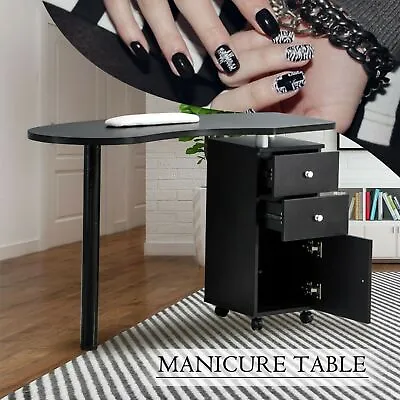 Manicure Nail Table Station Desk Spa Salon Beauty Equipment With 2 Drawers Black • $125.99