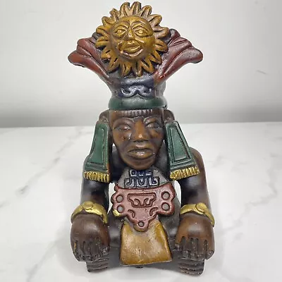 Mexican Style Figure Pottery Sitting Statue Maya Inca Aztec Sun Chief God Tribal • $25