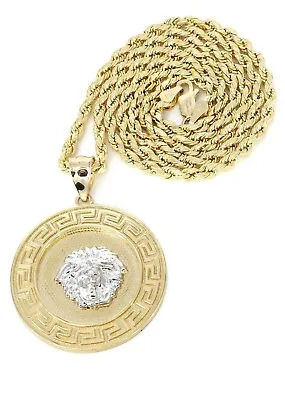 10K Yellow Gold Rope Chain & Versace Style Pendant | Appx. 14 Grams • $1399.88