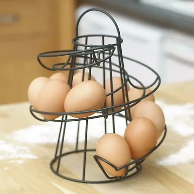 £8.95 • Buy Black Kitchen Storage Spiral Helter Skelter Egg Holder Stand Rack Holds 18 Eggs