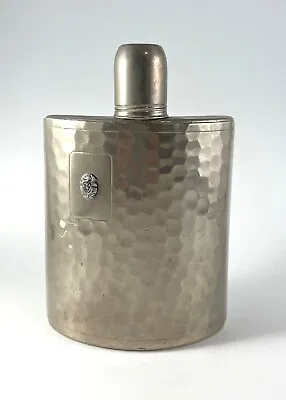 Vintage Hammered Tin Lined AHS Curved Whiskey Flask Metal 8 Oz. West Germany • $14.95