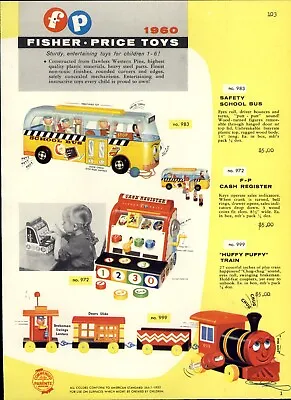 1960 PAPER AD 8 PG COLOR Fisher Price Toy School Bus Cow Hen Snoopy Sniffer Pull • $39.99