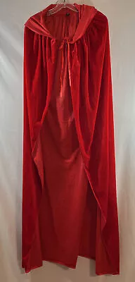 Red Crushed Velour Velvet Hooded Cloak Witch Wizard Costume Vampire Cape Red EC • $24.50