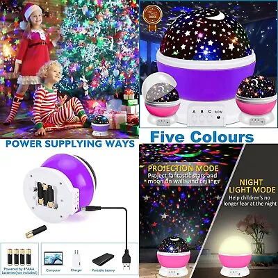 Rotating Led Night Light Projector Kids Baby Mood Lamp Xmas Gift Star Moon Sky • £9.98