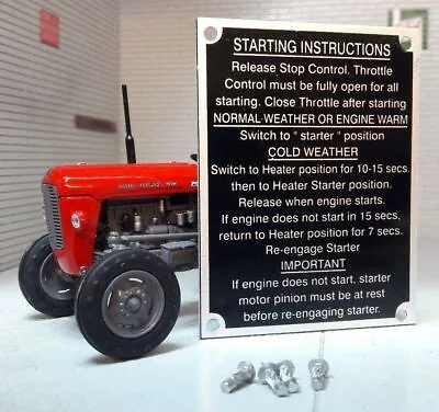 Massey Ferguson MF65 65 Tractor Starting Instructions Plate & Rivets  • $33.97