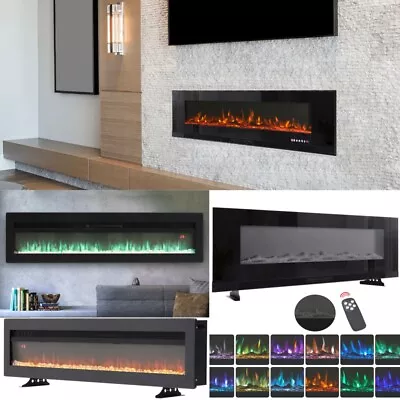 50 60 72inch LED Electric MEDIA WALL Glass FIRE Freestanding/Insert/Wall Mounted • £159.99