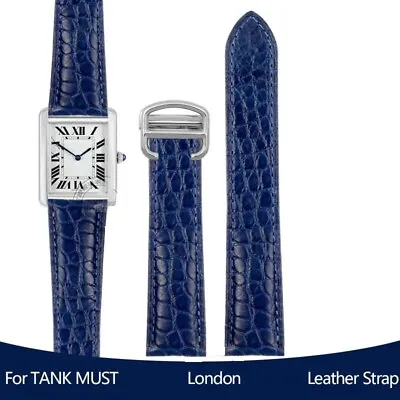 Leather Watch Band Fit For Cartier Tank Must London Cle De W5200027/24 W5200005 • £55.19