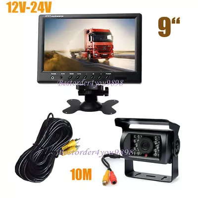 9  LCD Monitor Car Rear View Kit + 18 LED Reversing Backup Camera For Bus Truck • $66.98