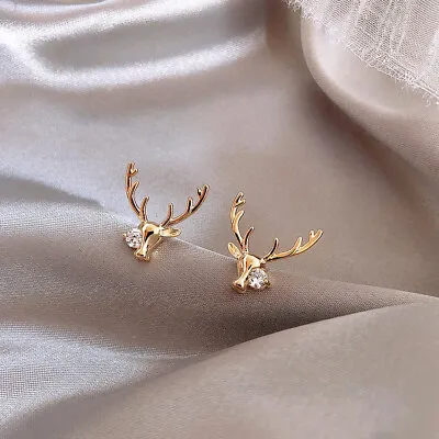 Golden Moose Animal Earring With Versatile Diamond S925 Sterling Silver Stud • $11.20