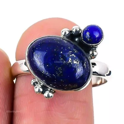 Natural Lapis Lazuli Gemstone Statement Ring Size 10 925 Sterling Silver Jewelry • $11.99