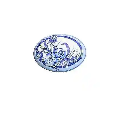 Michaela Frey Vintage Enamel Brooch Pin Blue Flowers Signed Small Oval Austria • $27.95