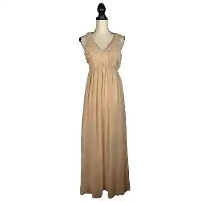 NWT  YA Los Angeles  Beige Tan Chiffon Ruched Maxi Dress      Size: S • $22.50
