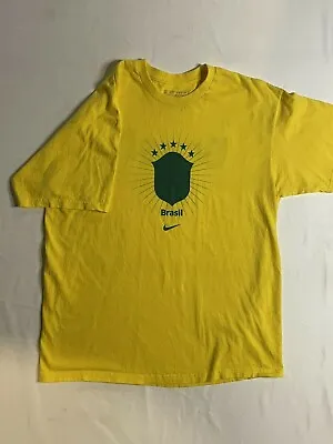 $14.99 • Buy NIKE Brasil CBF Football Yellow T Shirt Green Swoosh Mens Medium Brazil Soccer