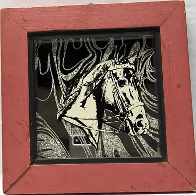 Vintage Horse Mirror Fair Carnival Prize 6 X 6  80s With Homemade Wooden Frame • $24.99