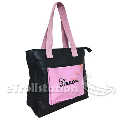 Gymnastics Girls Large Dance Swim Tote Bag Black Pink Vinyl Leather Mesh Pockets • $18.99