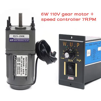 AC 110V Gear Motor Electric Motor Variable Speed Controller 180K 7.5RPM 6W Heavy • $51.30