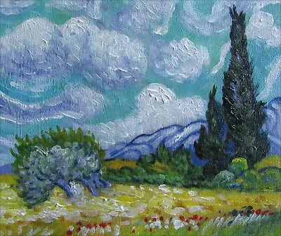 Van Gogh Wheat Field With Cypresses Repro Hand Painted Oil Painting 8x10in • $46.95