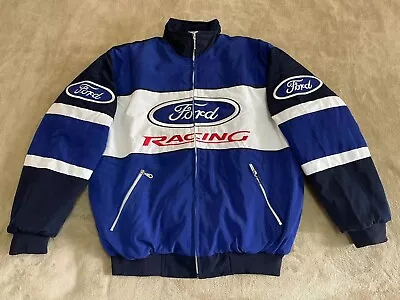 Adult F1 Vintage Racing Jacket Ebroidered Cotton Padded Ford Jacket Blue • $70