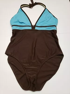 LA BLANCA By Rod Beattie Brown/Blue One-Piece Swimsuit Sz. 16 • $13.60