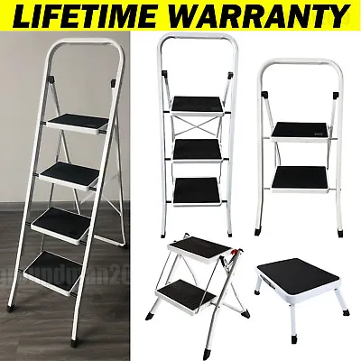 1 2 3 4 Step Safety Non Slip Mat Tread Foldable Small Stool Kitchen DIY Ladder • £50.16