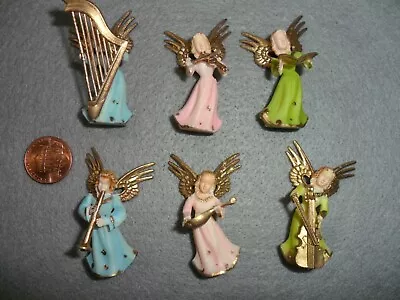 Vintage Miniature Plastic Angels With Instruments - Green Blue And Pink Matte • $15.99