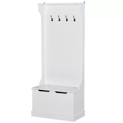 Hall Coat Tree Rack With Shoe Storage Entryway Bench Seating Hooks Stand White • $148.71