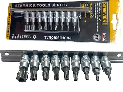 9 Piece Socket Tamper Proof Bit Set 6 Point Inc Sockets Bar 1/4” T10 T15 T20.. • $14.90