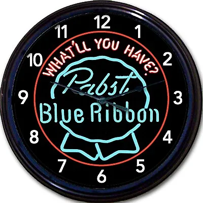 Pabst Blue Ribbon PBR Beer Wall Clock Neon Style Sign What'll You Have? Man Cave • $30.99