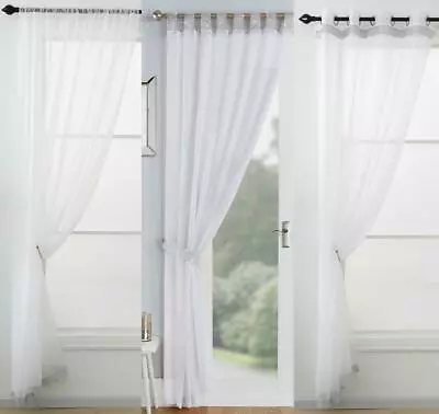 £9.49 • Buy VEGAS Sparkle Diamante Glitz Voile Curtain Tab Top Glitter Panel 3 Designs WHITE