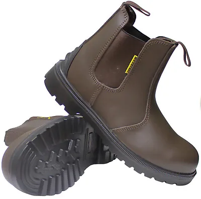Mens Leather Waterproof Safety Steel Toe Cap Chelsea Dealer Boots Work Shoes Sz • £25.95
